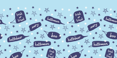 Vector blue text stars halloween seamless patternのイラスト素材