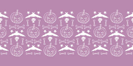 Vector violet pumpkins bats bones border patternのイラスト素材