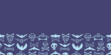 Vector blue skulls bats bone border repeat patternのイラスト素材