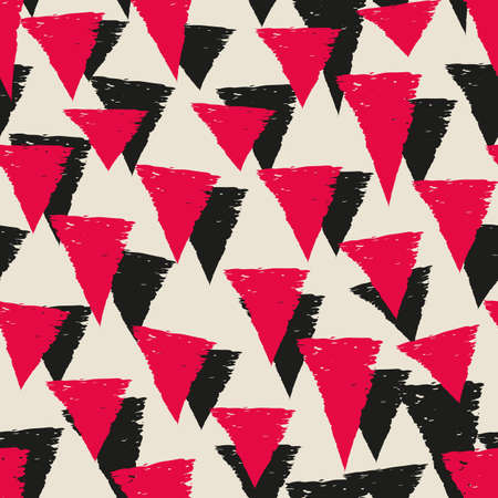 Vector red black triangles beige repeat patternのイラスト素材
