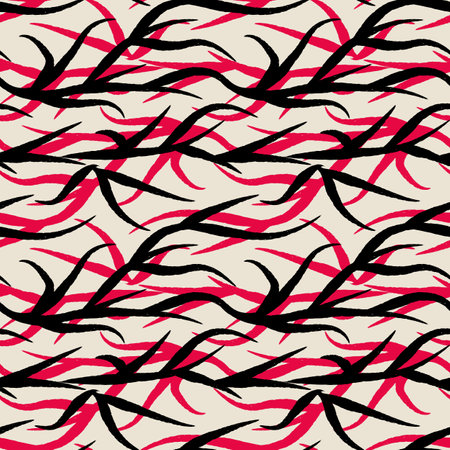 Vector black red blots lines seamless patternのイラスト素材