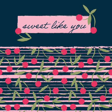 Vector berries striped card, dark seamless patternのイラスト素材