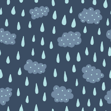 Vector clouds rainy weather navy seamless patternのイラスト素材