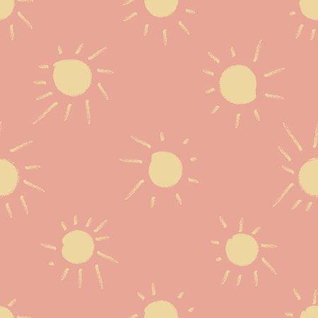 Vector boho yellow suns pink coral repeat patternのイラスト素材