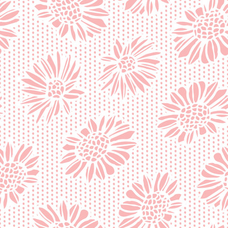 Vector pink polka dot daisies white repeat patternのイラスト素材