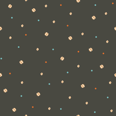 Vector orange blue gold dots glitter night sky seamless pattern. Christmas background print. Great for cards, party packaging, home decor. Luxury polka dot.のイラスト素材
