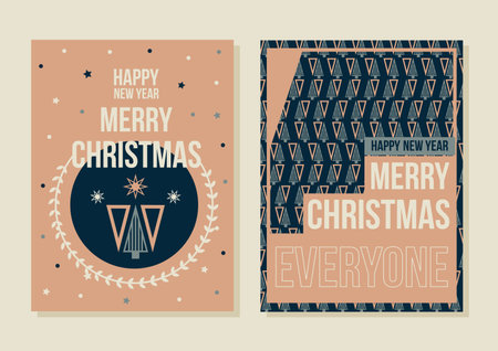 Vector orange navy blue modern Christmas cards setのイラスト素材