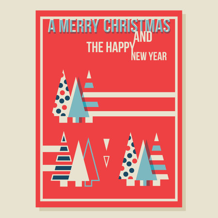 Vector dots striped Christmas tree red modern cardのイラスト素材