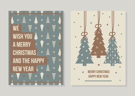 Vector Scandinavian Christmas trees pattern cardsのイラスト素材