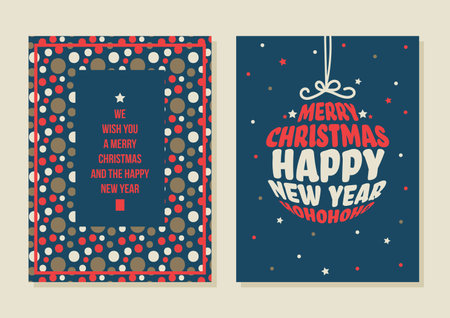 Vector text Christmas ball New Year set of cardsのイラスト素材