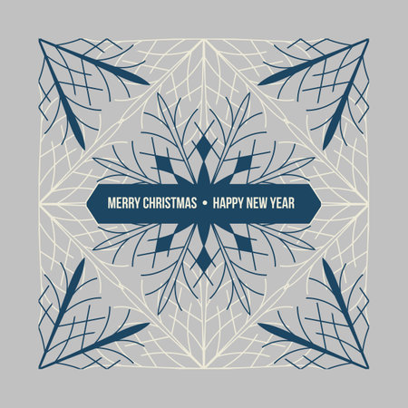 Vector Christmas snowflake grey blue square cardのイラスト素材