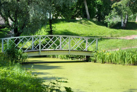 Bridge and pond in the city park  Loviisa in Finland の写真素材