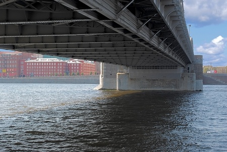Bottom view of the bridge across the river in Saint-Petersburg の写真素材