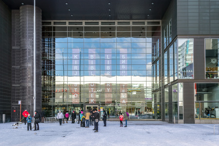 Helsinki, Finland, March 9: The central entrance to the Sello city library building in the Espoo district of Helsinki, March 9, 2019.