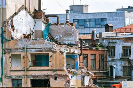 Demolition of an old building on the embankment in Saint Petersburg.の写真素材