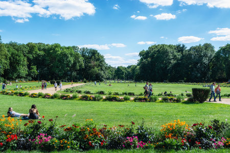 Budapest, Hungary, July 1: Citizens and tourists relax in a park on Margaret Island on the Danube River in Budapest on July 1, 2018.のeditorial素材
