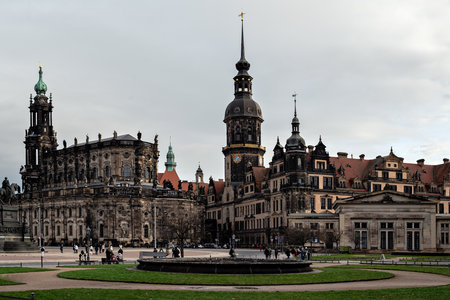 Dresden, Germany, December 24. Theater Square with a view of the Dresden Castle and the Roman Catholic Cathedral in the city of Dresden on December 24, 2023.のeditorial素材