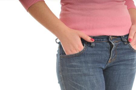 torso woman jeans fashion isolated on whiteの写真素材