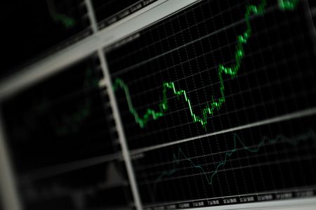 stock market graph on big lcd display closeup macro