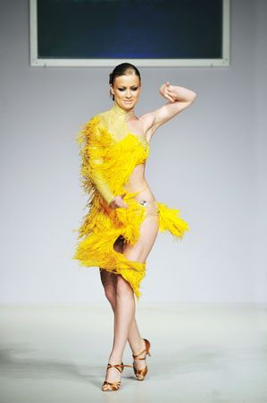 fashion show woman at piste walkinx in luxury dressの写真素材