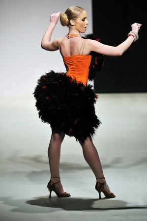 fashion show woman at piste walkinx in luxury dressの写真素材
