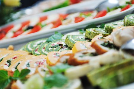 buffet catering food arangement on tableの写真素材