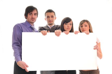 business people group hold empty boardの写真素材