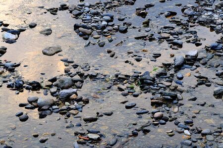 Stones on beach surrounded by water