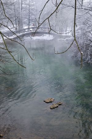 early mornig at beutiful winter day at river and lakeの写真素材