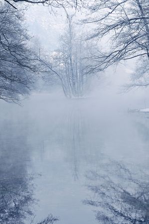 early mornig at beutiful winter day at river and lakeの写真素材