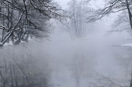 early mornig at beutiful winter day at river and lakeの写真素材