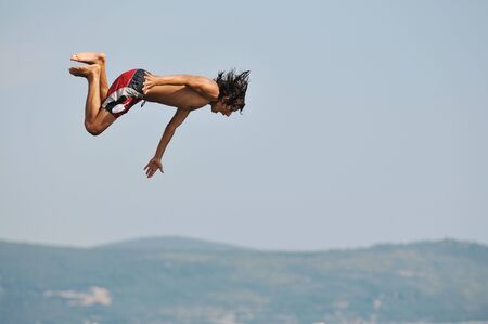 happyfriend  boys group have fun and jump in sea at summer vacation