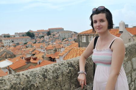tourist relax and have fun at dubrovnik on adreatic sea at summer vacationの写真素材
