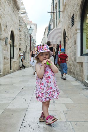 tourist relax and have fun at dubrovnik on adreatic sea at summer vacationの写真素材