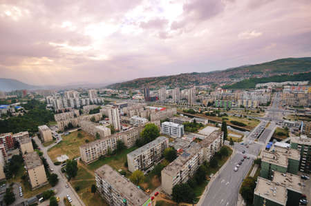 arial architecture sarajevo cityscape from bosmal bigest building on balcan の写真素材