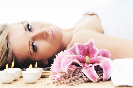 young beautiful woman spa and beauty treatment isolated on white young beautiful woman spa and beauty treatment isolated on white