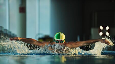 health and fitness lifestyle concept with young athlete swimmer recreating on olimpic pool health and fitness lifestyle concept with young athlete swimmer recreating on olimpic pool