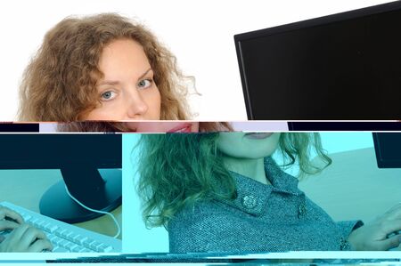 happy young teenage girl isolated on white in studioの写真素材