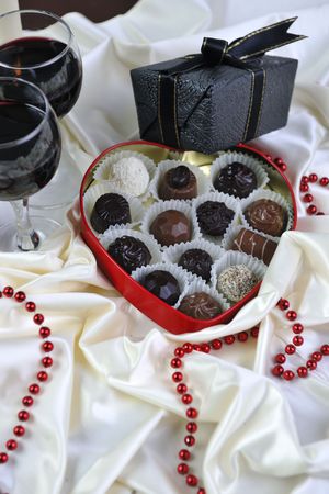 wine chocolate and praline decoration closeupの写真素材