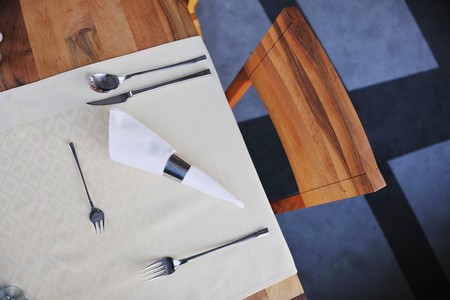 luxury restaurant indoor with nice dishwareand decoration の写真素材