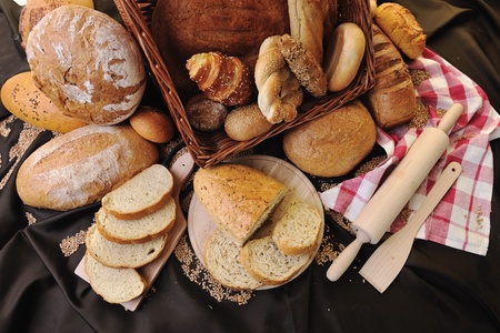 fresh healthy natural  bread food group in studio on table