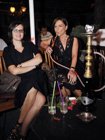 happy young woman lady have fun and party at city nightlife