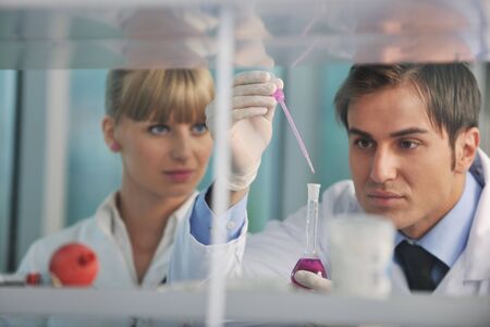 science and research biology chemistry an dmedicine  youn people couple in bright modern  labの写真素材