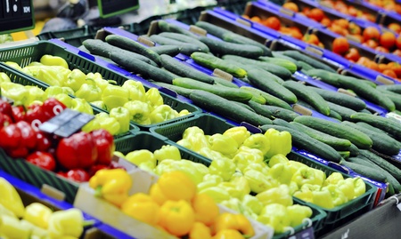 fresh fruits and vegetables in supermarket store shop