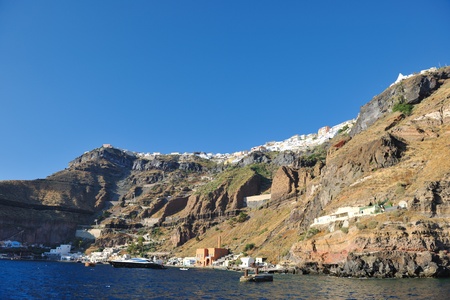 summer vacation on beautiful vulcanic island santorini at greeceのeditorial素材