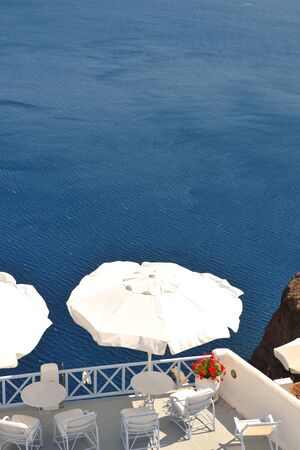 summer vacation on beautiful vulcanic island santorini at greeceのeditorial素材