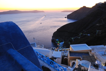 summer vacation on beautiful vulcanic island santorini at greeceのeditorial素材