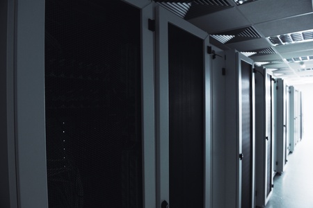 network server room with computers for digital tv ip communications and internet