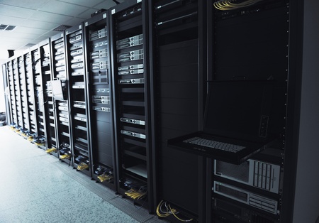 network server room with computers for digital tv ip communications and internetの写真素材