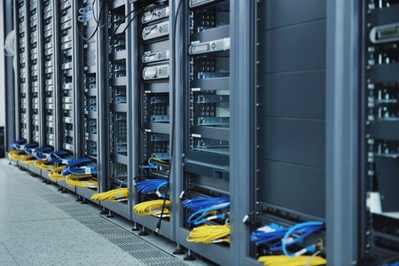network server room with computers for digital tv ip communications and internetの写真素材